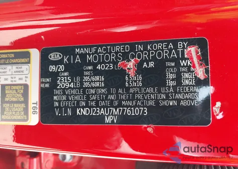 2021 Kia Soul Lx z USA, uszkodzony, nr VIN KNDJ23AU7M7761073